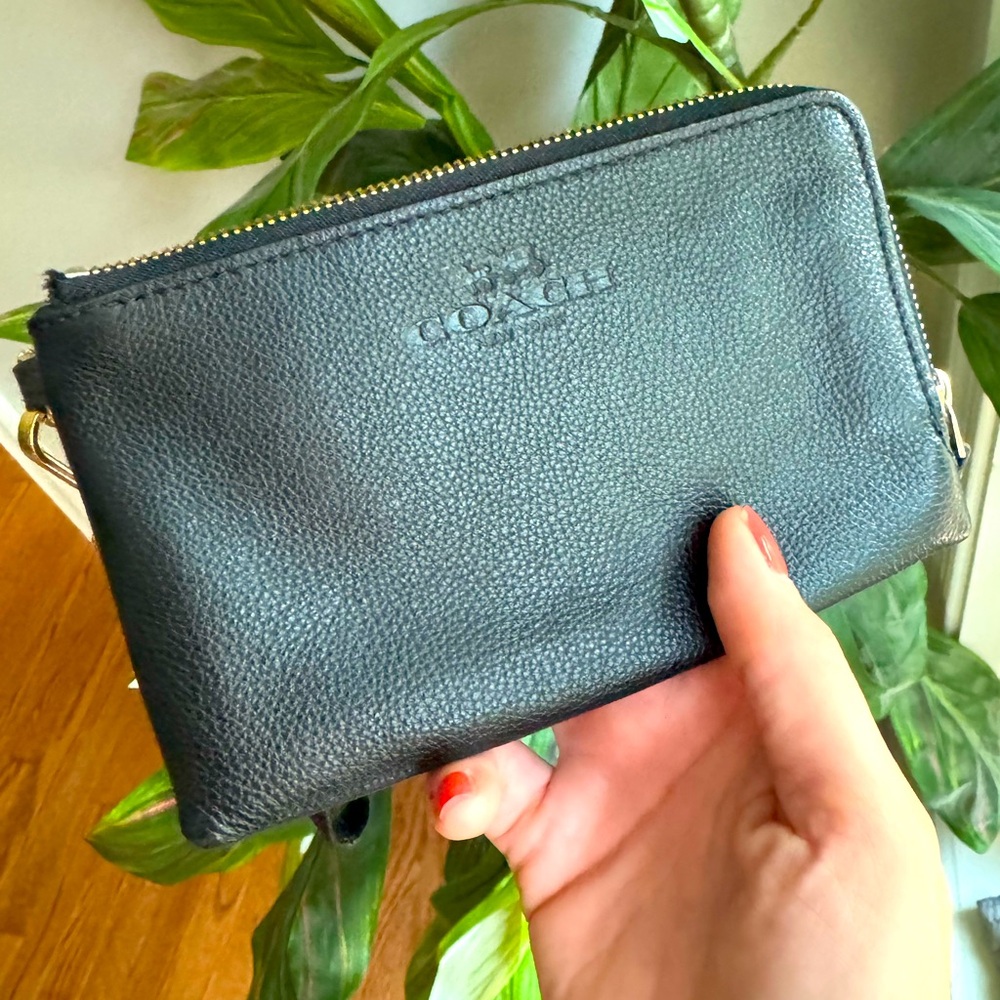 COACH double corner zip wristlet, black